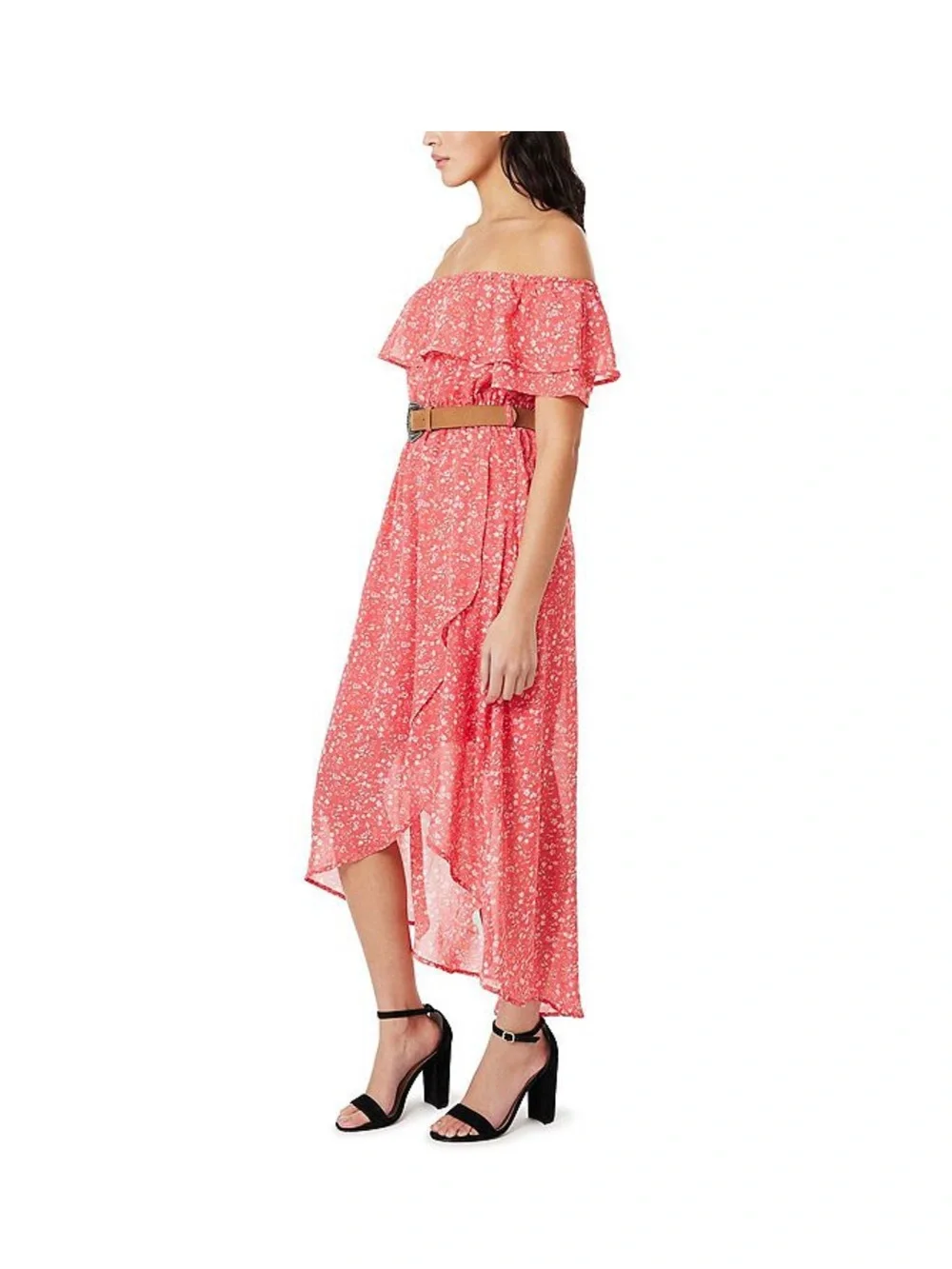 Wallflower Coral Pink Floral Ruffle Hi-Low Dress